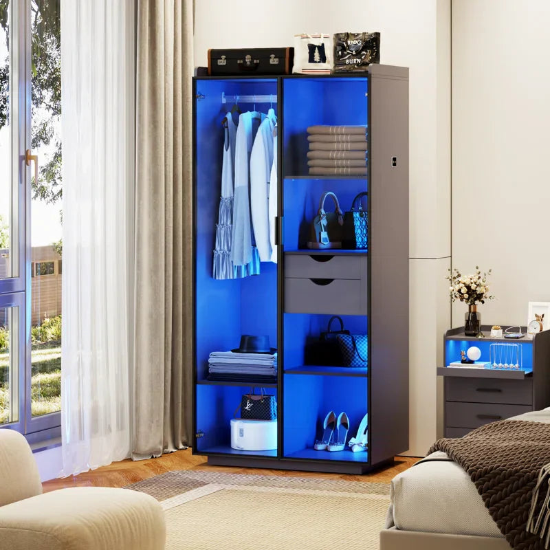 2-Door Wardrobe Armoire with LED Lights