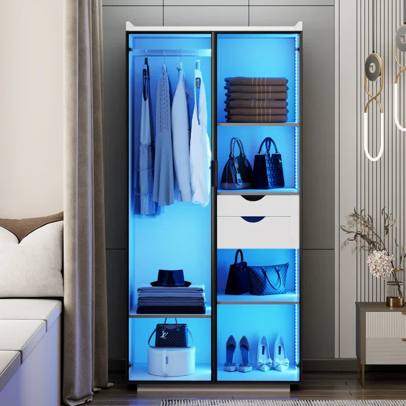 2-Door Wardrobe Armoire with LED Lights