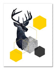 Abstract Grey Yellow Geometric Triangles Nordic Deer Wall Art