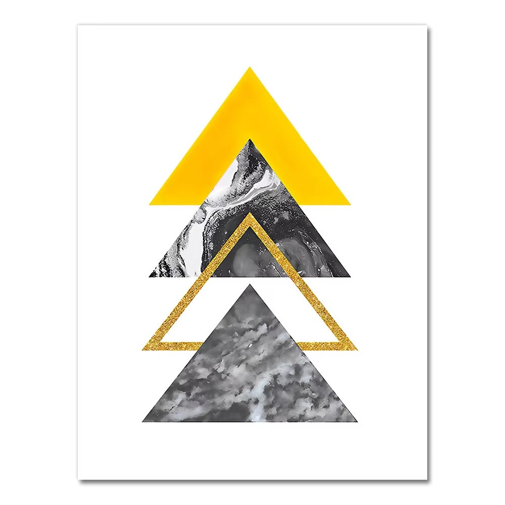 Abstract Grey Yellow Geometric Triangles Nordic Deer Wall Art